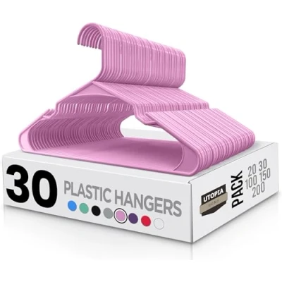 Bild av Utopia Home klädhängare 30 Pack Plasthängare som sparar utrymme Slitstark med axelskåror (Rosa)
