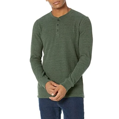 Bild av Amazon Essentials Men&#039;s Långärmad Henley våffelskjorta med smal passform, Olivgrön ljung, L
