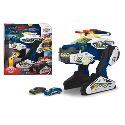 Bild av Dickie Toys Polisfordon, Police Bot (35 cm) futuristisk polisbil (stor) med transformfunktion och andra funktioner, leksaksljusljud för barn från 3 år, flerfärgad, 203794001