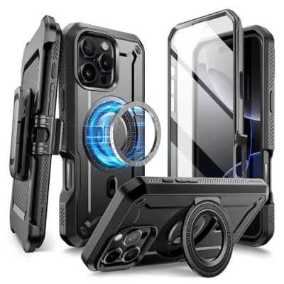 Bild av SUPCASE Fodral för iPhone 16 Pro Max 2024 med Stativ (UBPro Mag), [MagSafe Kompatibel] [Inbyggt Skärmskydd och Bältesklämma] Magnetfodral (Svart)