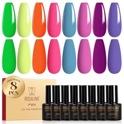 Bild av Rosealind UV nagellack, 8 färger grön gul orange rosa blå lila gel nagellacksset, blöt av nagelpolish för lampa färggel vår sommar gelnaglar manikyr presentset