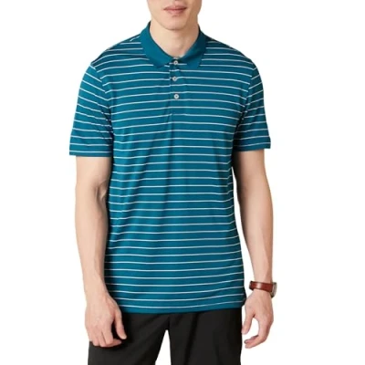 Bild av Amazon Essentials mäns slim fit snabbtorkande golfpikétröja, blå vit minirand, X Large