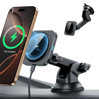 Bild av ESR HaloLock Instrumentbräda trådlös laddare, mobiltelefonhållare bil med laddningsfunktion, kompatibel Magsafe bilhållare och iPhone 15/15 Pro/15 Pro Max/15 Plus 14/13/12 serier, svart