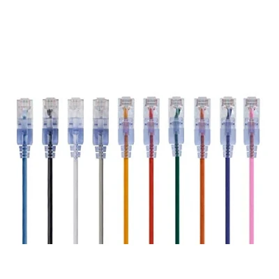 Bild av Monoprice SlimRun Nätverkskabel Cat6A, ethernetkabel, RJ45, flertrådig ledare, UTP, ren bar koppartråd, 30 AWG, 2,1 m (7 fot), 10 färger, pack