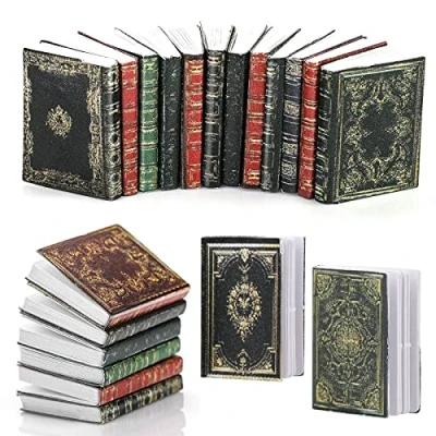 Bild av Molain Miniatyrer dockhus böcker, minidoböcker tillbehör 1:12 miniatyrböcker dekoration för studierum sovrum bibliotek (12 st A)