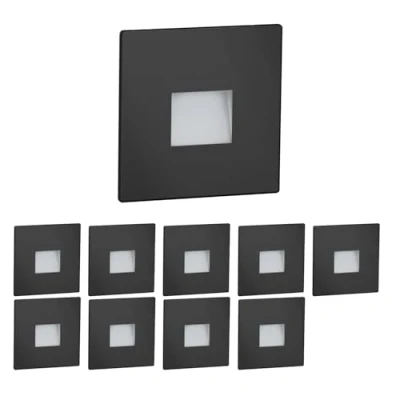 Bild av ledscom.de 10 LED trapphusbelysning/infälld väggbelysning FOW för inomhus och utomhusbruk, downlight, vinkelformad, svart, 85 x mm, varmvit