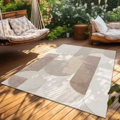 Bild av Paco Home Matta För Inomhus Och Utomhus Terrass Balkong Kök Skandinaviska Boho Enfärgad, Storlek:120x170 cm, Färg:Beige 2