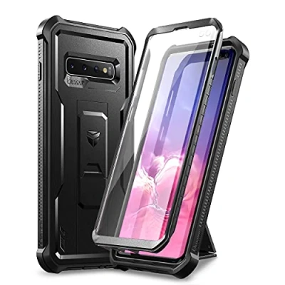 Bild av Dexnor för Samsung S10 Plus fodral, [inbyggt skärmskydd och stativ] kraftigt militärklassat skydd stötsäkert skyddande fodral svart
