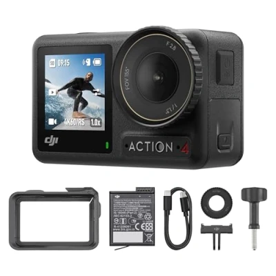 Bild av Osmo Action 4 grundläggande kombination, 4K/120fps vattentät actionkamera med en 1/1,3 tums sensor, fantastisk bildbehandling svagt ljus, 10 bitars och D logg M färgprestanda, långvarig 160