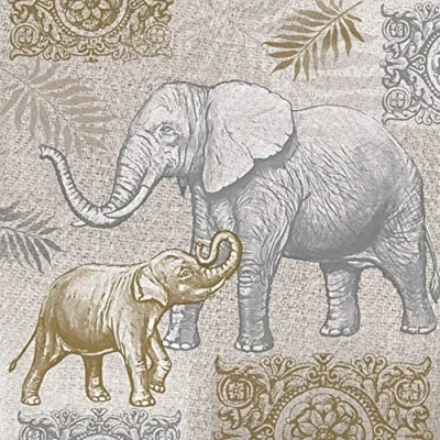 Bild av servetter djur 20 elefanter i guld/silver djurmotiv Afrika afrikansk Indien bordsdekoration 33 x cm