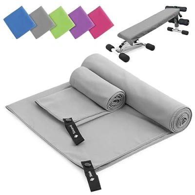 Bild av Sinand Mikrofiberhandduk set om 2 180 x 60 cm stor badhandduk 80 40 liten hand ansiktshandduk snabbtorkande mikrofiberhanddukar, sporthandduk gym för fitness strand (grå)