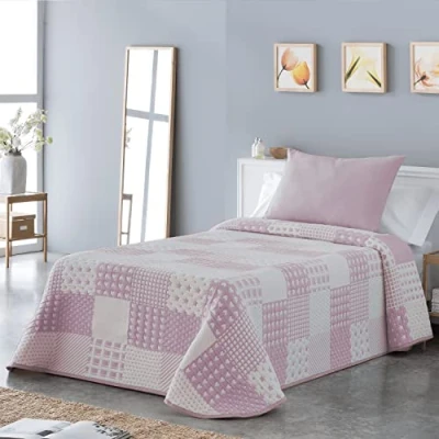 Bild av VIALMAN Sofia 21 lätt bouti överkast för enkelsäng 105 cm sängöverkast Överkast 200 x 270 cm, rosa