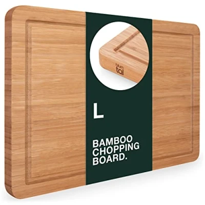Bild av Blumtal skärbräda tillverkad av 100% bambu 2cm tjock träbräda antibakteriell massiv träskärbräda med saftspår 38x25x2cm alternativ till plastskärbräda