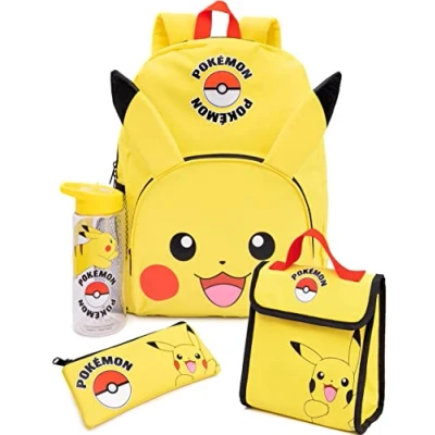 Bild av Pokemon ryggsäck för barn Pikachu flickor och pojkar, pokeball, skolryggsäck med 3D öron, pennfodral, vattenflaska, gUL, en storlek