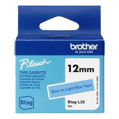 Bild av ​​​​​​​Brother Btag L33 blå text ljusblå tejp 12mm x 4m (original)