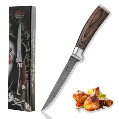 Bild av Wakoli Edib Damast urbeningskniv i vass 14,5 cm blad av 67 lager damaskstål med VG10 kärna och handtag paketträ professionell kökskniv, damaskkniv, filékniv elegant låda