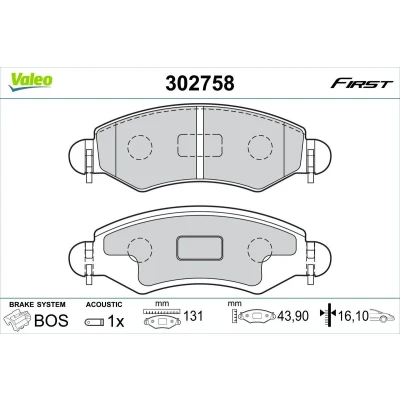 Bild av VALEO 302758 Jeu de plaquettes frein Essieu avant contact signal d&#039;usure inclus avec tôle anti bruit SUZUKI: IGNIS 2, Wagon R+ II 3/5 portes