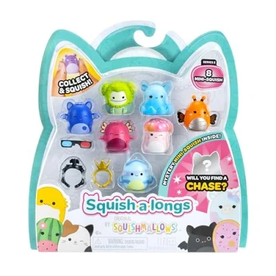 Bild av Squish a Longs SQAL0025 8 pack, innehåller x 2,5 cm miniquish, 2 tillbehör, 1 ring och samlarhandbok samla, byta, spela