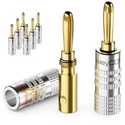 Bild av deleyCON 8 Stycken Bananpluggar som ett Set Guldpläterade Skruvbar för Högtalarkabel 0,75 mm 4,5 &amp; t.ex. HiFi Mottagare Silver