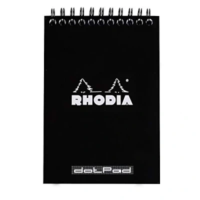 Bild av Rhodia 135039C anteckningsblock (DIN A6, 10,5 x 14,8 cm, dubbel spiral, prickrutnät, mikroperforerad, 80 ark) 1 st svart