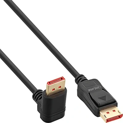 Bild av InLine ® 17152U DisplayPort 1.4 kabel, 8K4K, nedåtvinklad, svart/guld, 2m
