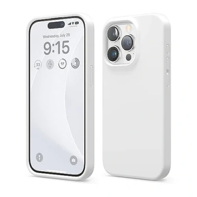 Bild av elago Kompatibel med iPhone 15 Pro Fodral, Flytande Silikon Heltäckande Skydds Stötsäkert, Smalt telefon Reptåligt Mjukt Mikrofiberfoder 6,1 tum (vit)