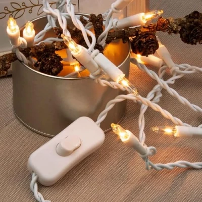 Bild av Hellum ljusslinga inomhus strömdriven, mini ljuskedja 20 reservlampor tydliga varma lampor, upplysta 2,85 m, kabel vit lampor med kontakt för jul &lt; 59 lumen 832051