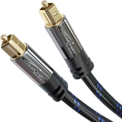 Bild av KabelDirekt Optisk ljudkabel med 0% signalförlust 0,5 m TOSLINK Nylonflätad kabel (TOSLINK till TOSLINK, S/PDIF, fiberoptisk för hemmabio, förstärkare, PS4/Xbox/Gaming)