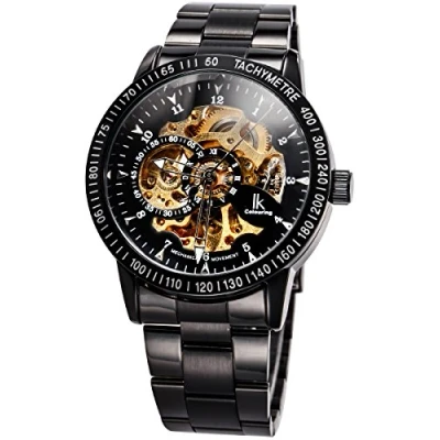 Bild av Alienwork IK Automatisk Klocka Herr Dam Svart Metall Armband Skelett Glasbotten