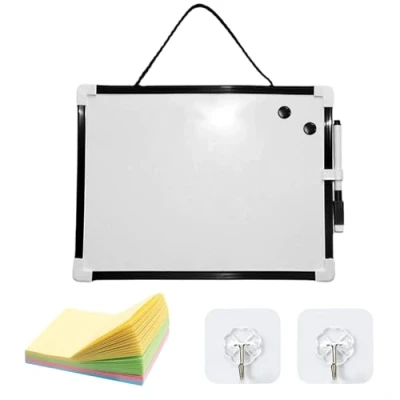 Bild av MEMOFYND 1 styck magnetisk whiteboard med klisterlappar och 2 krokar, bärbar, meddelandetavla, anslagstavla, väggwhiteboard (svart)
