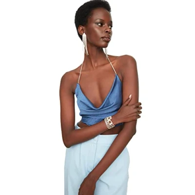 Bild av Trendyol Dam detaljerad satinbustier, indigo, 42