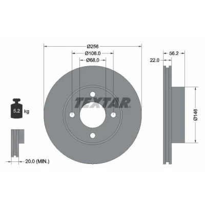Bild av TEXTAR 92054200 Disque de frein 256 22 04/04 108 ventilé l&#039;intérieur sans boulon fix roue, moyeu roue AUDI: 80 B4 Berline, Coupe B3