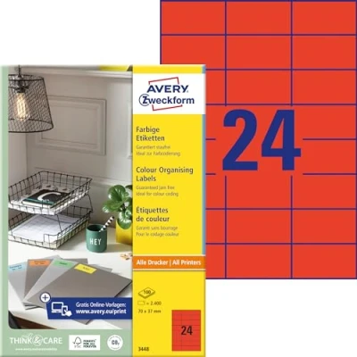 Bild av AVERY Zweckform Etikett Röd 70X37mm 2400/fp