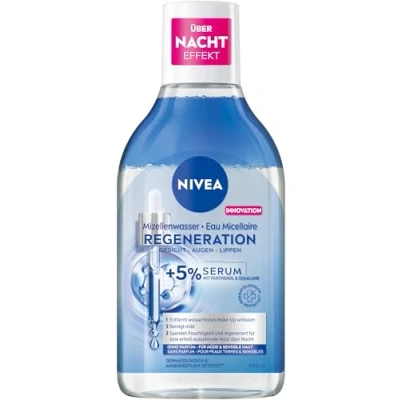 Bild av NIVEA Regenererande micellvatten, ansiktsvatten med 5% serum pantenol och aminosyrakomplex, sminkborttagare för mild ansiktsrengöring, miceller, rengöringsvatten trött hud (400 ml)