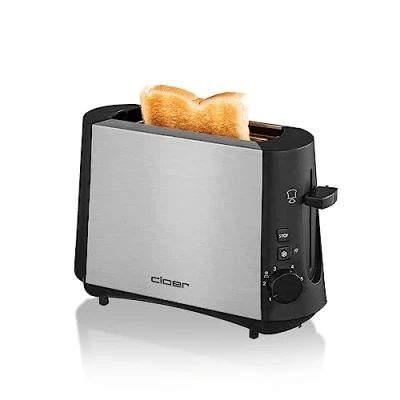 Bild av Cloer 3890 enkel brödrost, mini brödrost för 1 skiva rostat bröd, 600 W, avfrostningsfunktion, smullåda, lyftanordning, mattat värmeisolerat hölje i rostfritt stål