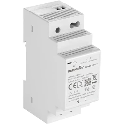 Bild av Poppstar 24V transformator DIN skena 36 W (Input 100 240 V AC 50/60 Hz, Output 24 DC 1,5 A max. W) skenemontage klocktransformator