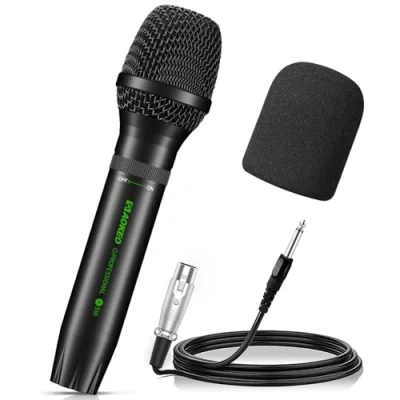 Bild av Aokeo dynamiska karaoke mikrofoner, A350 mikrofon för sång med skumskydd och 5 m XLR kabel. Handhållen kompatibel högtalare, maskin, ampere, mixertal, bröllop sångkonsert