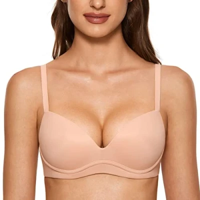 Bild av DOBREVA Dam BH utan bygel Push Up BHS Soft T Shirt Vadderad Bustier Seamless Sleep Blush Beige 75B