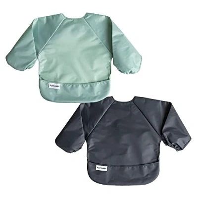 Bild av Liten blinka röra säker baby haklapp, 2 pack långärmad haklapp klädsel, vattentäta haklappar för småbarn, maskintvättbar, säker, Salvia, träkol, 6 24M
