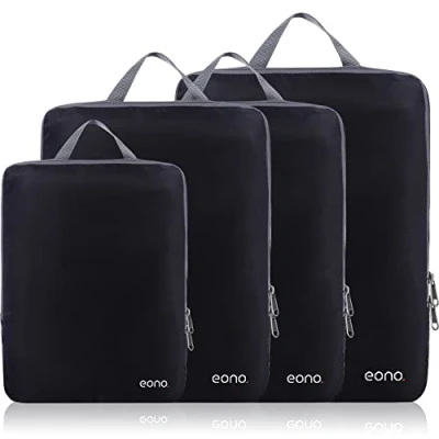 Bild av Eono 3/4/6 set komprimeringsförpackningskuber, resebagage organiseringsset, resekuber, utdragbara organiseringsväskor för resor resväska organisering, 3 set, svart, M