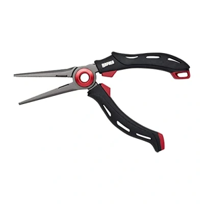 Bild av Rapala RCD Mag Spring Folding Fishing Clip fiskeutrustning med käftar i rostfritt stål stark fjäder ergonomiska mjuka grepp 18 cm svart/röd