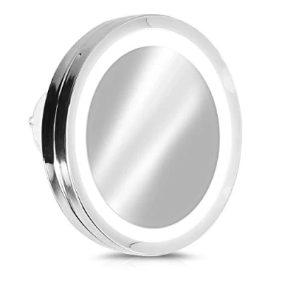 Bild av Navaris LED förstoringsspegel väggmonterad sminkspegel med sugkopp, 5 x förstoring rese badrum silver
