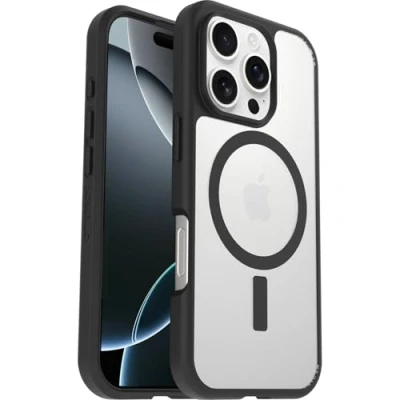 Bild av Otterbox Sleek Series MagSafe skal för iPhone 16 Pro, stöttåligt, fallsäkert, supertunt, skyddande tunt skal, testad till militärstandard, Klar/Svart, Utan retailförpackning