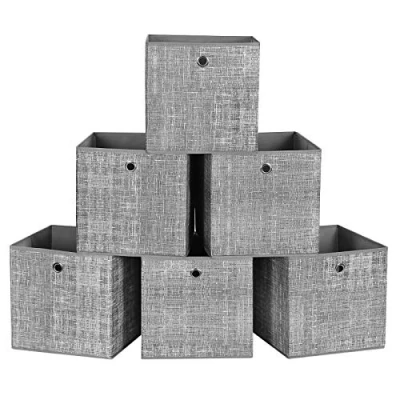 Bild av SONGMICS Hopfällbara förvaringslådor, set med 6 förvaringskuber i icke vävt tyg, 30 x cm, organiseringsfack för leksaker, kläder, Grå RFB02LG 3