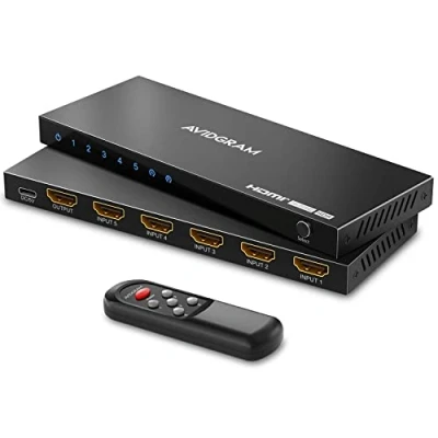 Bild av HDMI 2.1 Switch 8K 60Hz, AVIDGRAM Switcher 5 In 1 Out med IR fjärrkontroll, portar 4K 120Hz Auto Selector Hub Stöd 48Gbps, kompatibel Xbox Series X, PS4 Pro, PS5, UHD TV, Monitor
