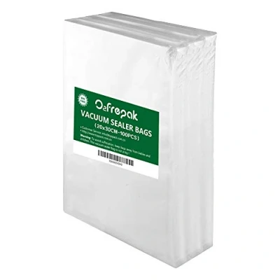 Bild av O2frepak 100 st 20 x 30 cm texturerad vakuumförseglingspåsar för mat, BPA fri och slitstark präglad vakuumtätning mattätningspåsar, bra sous vide vakuumförseglare förskuren väska