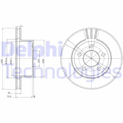 Bild av DELPHI BG3533 Disque de frein 280 24 5 ventilé huilé non traité sans roulement roue, bague ABS JEEP: Grand Cherokee I, II