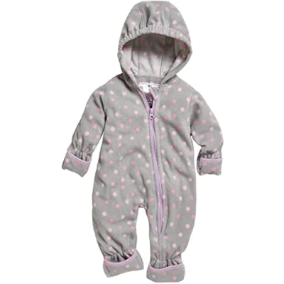 Bild av Playshoes Baby fleece overall, andningsbar unisex jumpsuit för pojkar och flickor med lång dragkedja huva, färgad kontrasterande, Punkter, 80