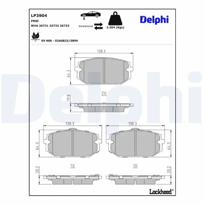 Bild av DELPHI LP3904 Bromsbeläggsats med akustisk slitagevarnare HYUNDAI: Tucson