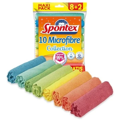 Bild av Spontex Microfibre universalhanddukar 8 + 2 gratis, 1 förpackning färgglada mikrofiberhanddukar